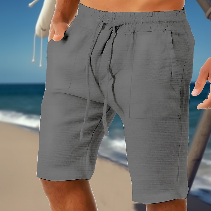Men's Shorts Linen Shorts Summer Shorts Drawstring Pocket Elastic Waist Plain Comfort Soft Outdoor Daily Going out Fashion Streetwear White Green3