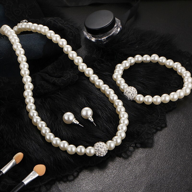Bridal Jewelry Sets 1 set Imitation Pearl 1 Necklace 1 Bracelet Earrings Women's Fashion Personalized Simple Beads Precious Geometric Jewelry Set For Wedding Anniversary Special Occasion2