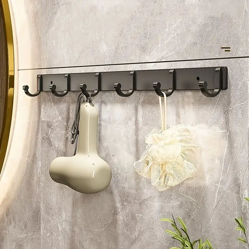 1pc Modern Hanging Hooks For Wall Aluminium Black Towel Holder Bathroom Door Clothe Hanger Coat Rack Wall Mounted2