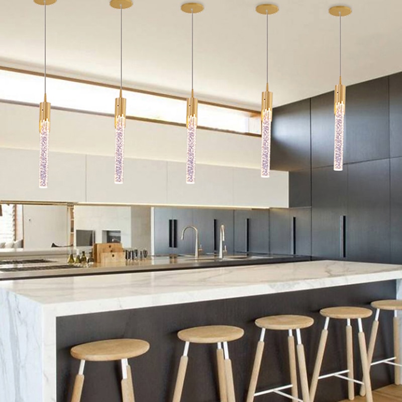 LED Pendant Light Dimmable 1/2/4/5/8 Head Crystal Modern Kitchen Island Light Fixture,Adjustable Pendant Lighting for Kitchen Island,Black Gold Led Chandelier for Dining Room,Bedroom,Mini Pendant Spot Lights (1-Pack)4