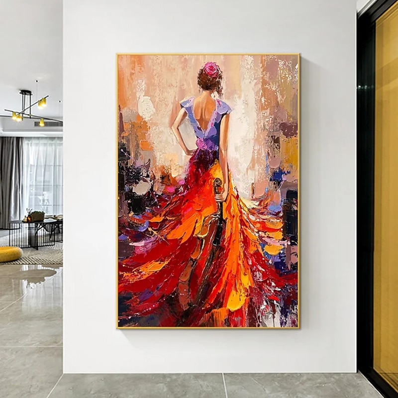 Handmade Oil Painting Canvas Wall Art Decoration Modern Abstract   Figure Portrait Violin Dance Music Classroom for Home Living Room Decor Rolled Frameless Unstretched Painting3