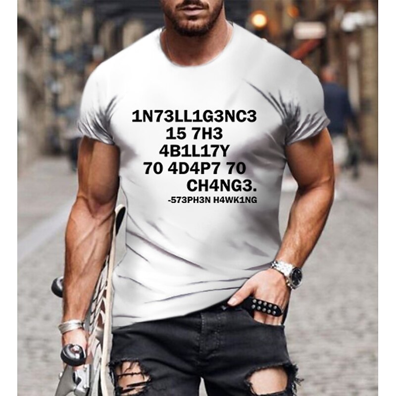 Men's Short Sleeve Graphic T-Shirt with Stephen Hawking 'Intelligence is the Ability to Adapt to Change' Quote2