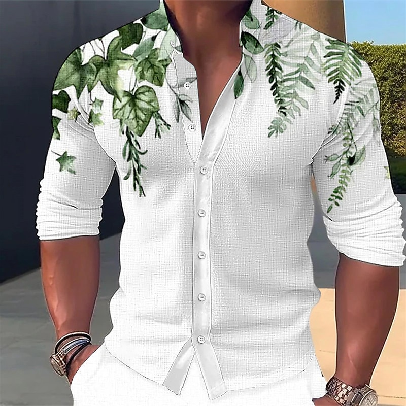 Men's Shirt Button Up Shirt Long Sleeve Fashion Streetwear Designer Outdoor Casual Daily Summer Spring Fall Stand Collar Print Blue-Green Blue Purple Green Gray