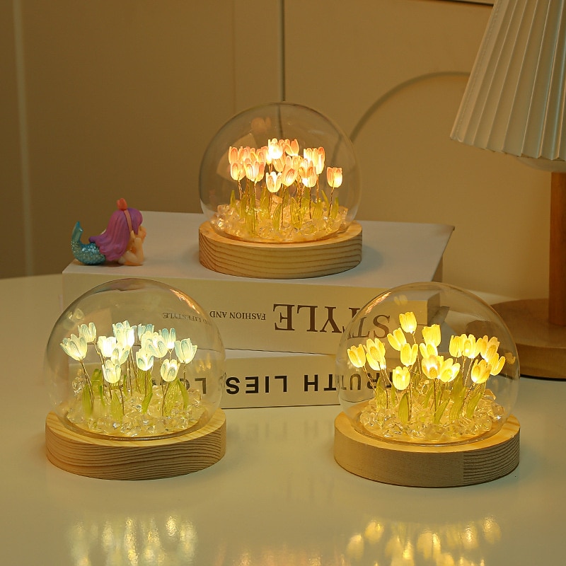 Creative 10pcs Tulip DIY Night Lights Pure Handmade Table Lamps For Room And Bedroom Decoration Atmosphere Lights Small Desk Ornaments Birthday Gifts Best Mother's Day Gift2