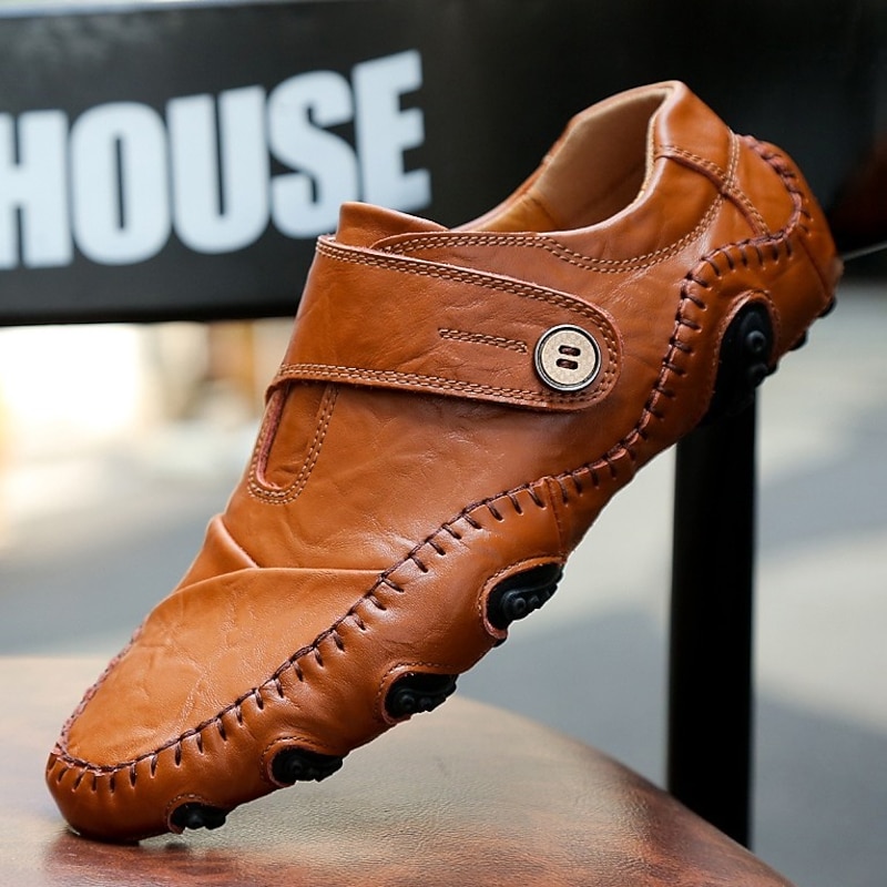 Men's Casual Faux Leather Loafers – Slip-On Driving Shoes with Non-Slip Sole, Hand-Stitched Moccasins for Outdoor Walking, Travel, and Daily Wear