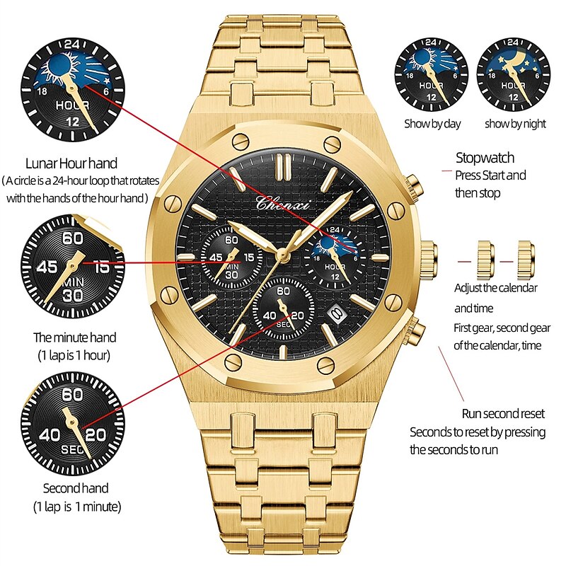 CHENXI Luxury Quartz Watch for Men Royal Stainless Steel Waterproof Chronograph Sport Business Casual Male Quartz Wristwatch Men Luminous Watches2