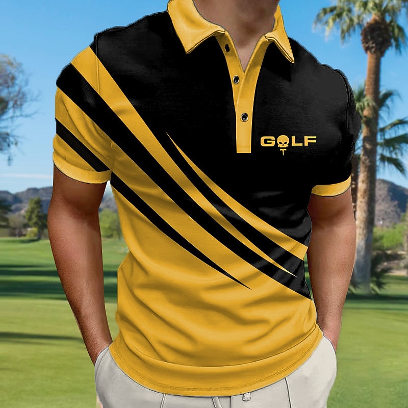 Men's Striped Sports Polo Shirts Golf Shirt Short Sleeve Polo Shirts Collared Shirts Casual Sportswear Vacation Wear Buttons 3D Print Blue-Green Yellow Red