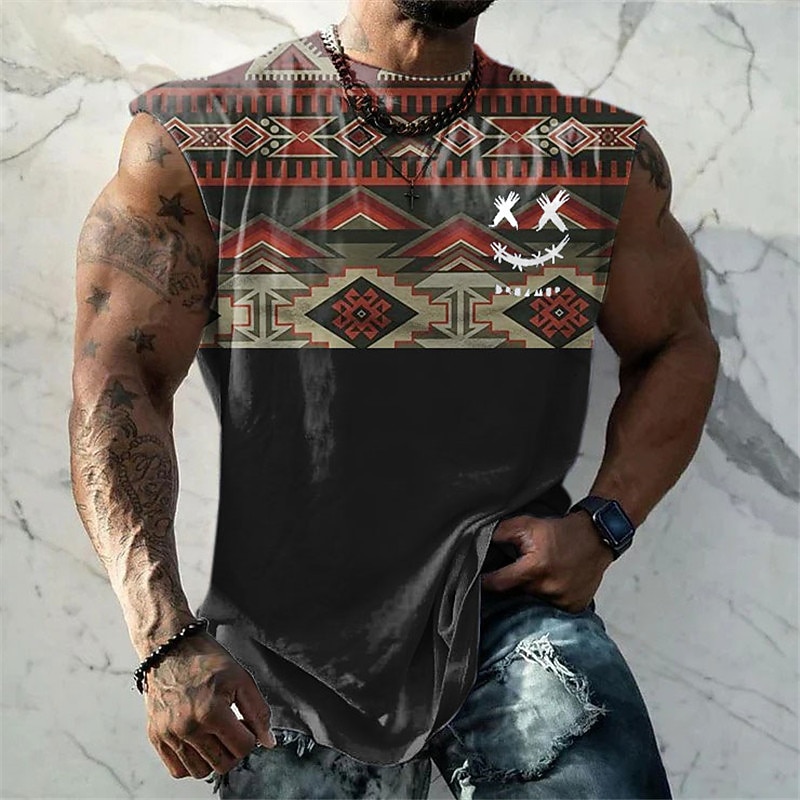 Men's Graphic Argyle Vest Top Sleeveless T Shirt for Men Sleeveless Cap Sleeve T shirt 3D Print Crew Neck Shirt Fashion Designer Muscle Daily Sports Gym Black White Red Spring & Summer Clothing3