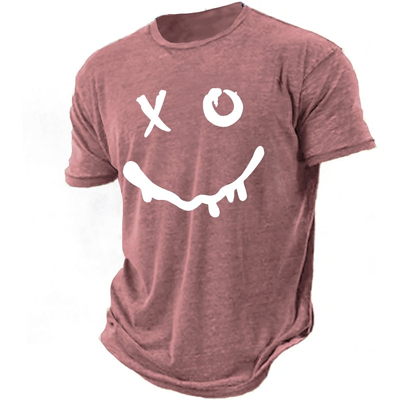 Men's Graphic Funny Smile Face T Shirt Short Sleeve T shirt 3D Print Crew Neck Shirt Vintage Fashion Designer Outdoor Daily Sports Pink Green Dark Blue Spring & Summer Clothing Apparel S M L XL 2XL3