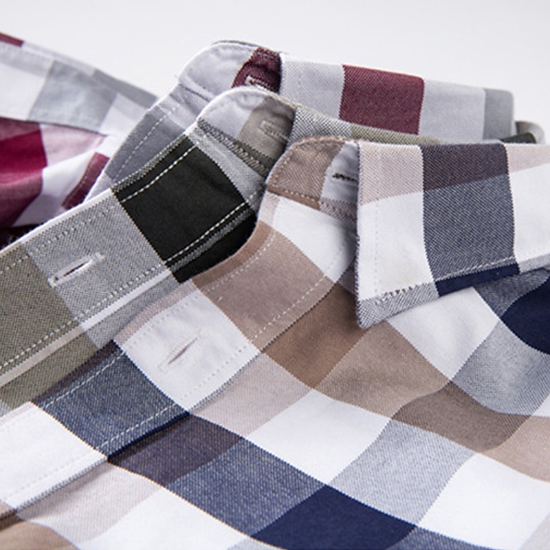 Men's Dress Shirt Oxford Shirt Plaid Shirt Collared Shirt Plaid / Check Wedding Work White gray Wine Khaki Long Sleeve Turndown Spring &  Fall Clothing Apparel Button-Down4