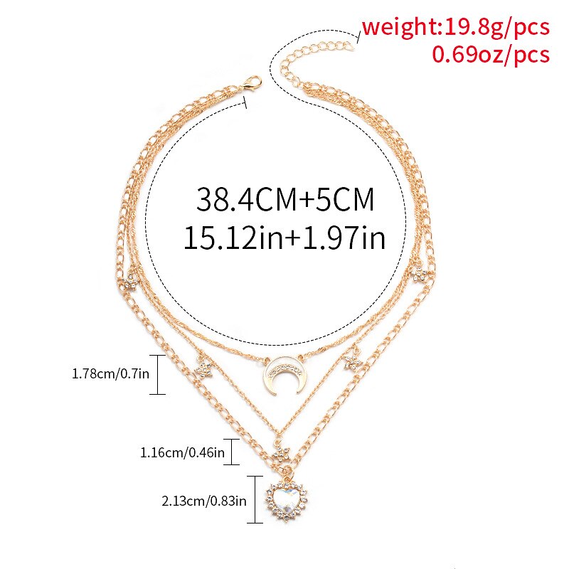 1PC Chain Necklace Layered Necklace For Women's Clear Wedding Party Evening Gift Alloy Moon Heart Star 6