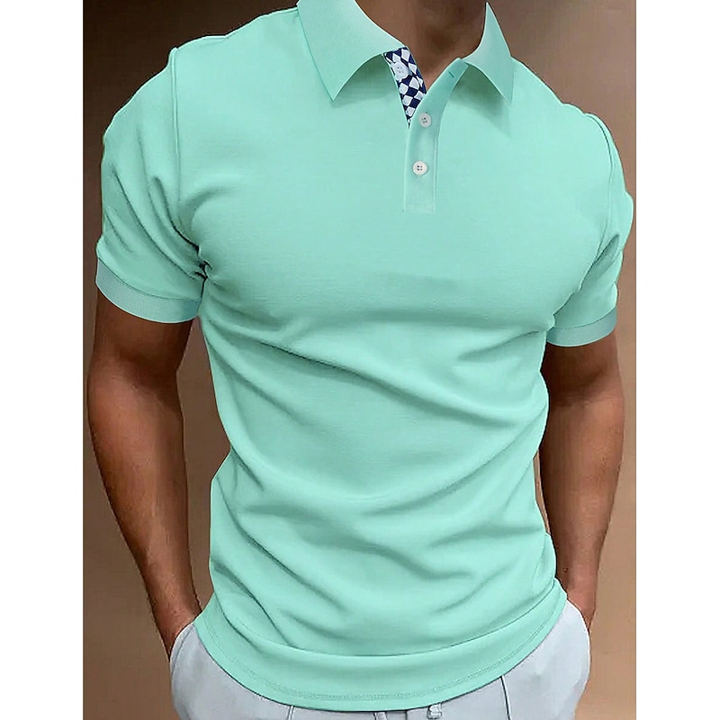 Men's Polo Shirt Golf Shirt Casual Sports Lapel Short Sleeve Fashion Basic Solid Color Plain Button Summer Regular Fit Yellow Pink Blue Green Polo Shirt3