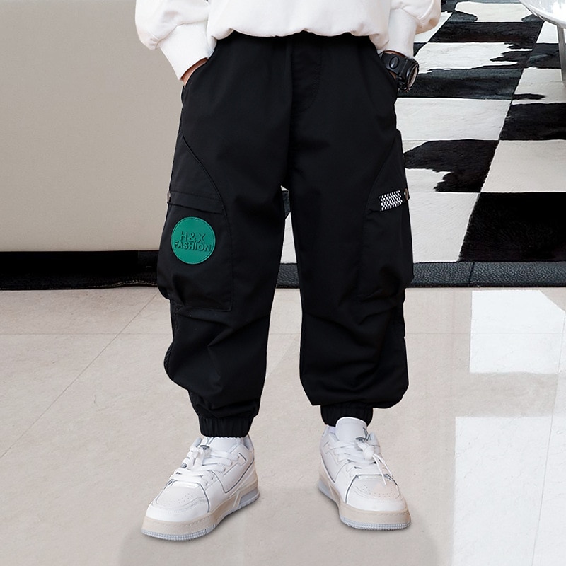 Boys 3D Solid Colored Pants Spring Fall Active Basic Kids 3-8 Years Sport Daily Wear Regular Fit3