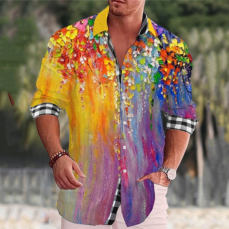 Men's Floral Shirt Aloha Shirt Long Sleeve Fashion Streetwear Designer Outdoor Casual Daily Summer Spring Fall Turndown Print Black White Red Navy Blue Light Purple4
