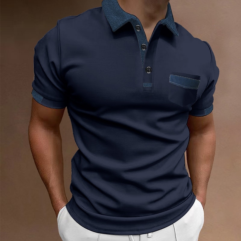 Men's Button Up Polos Polo Shirt Casual Holiday Lapel Classic Short Sleeve Fashion Basic Color Block Button Summer Regular Fit Navy Black White Blue Beige Gray Button Up Polos2
