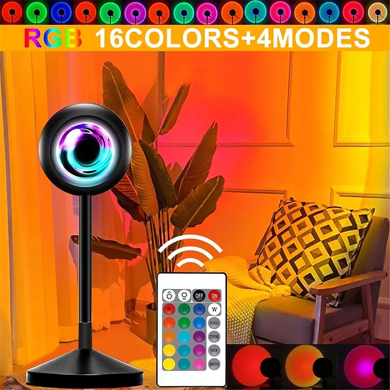 Sunset Lamp Rainbow Projector Night Light, 16 Color LED Desk Lamp for Bedroom, Atmosphere & Rainbow Lamp Decoration