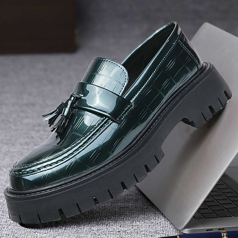 Men's Dress Loafers & Slip-Ons Tassel Shoes Lug Sole British Office & Career PU Leather Height Increasing Loafers Black Green Spring Fall