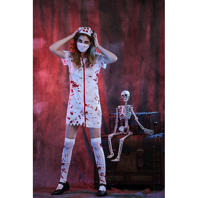 Doctor Bloody Nurse Halloween Dress Cosplay Costume Fancy Costume Cosplay Costumes Adults' Women's Halloween Carnival Easy Halloween Costumes Dress Up2