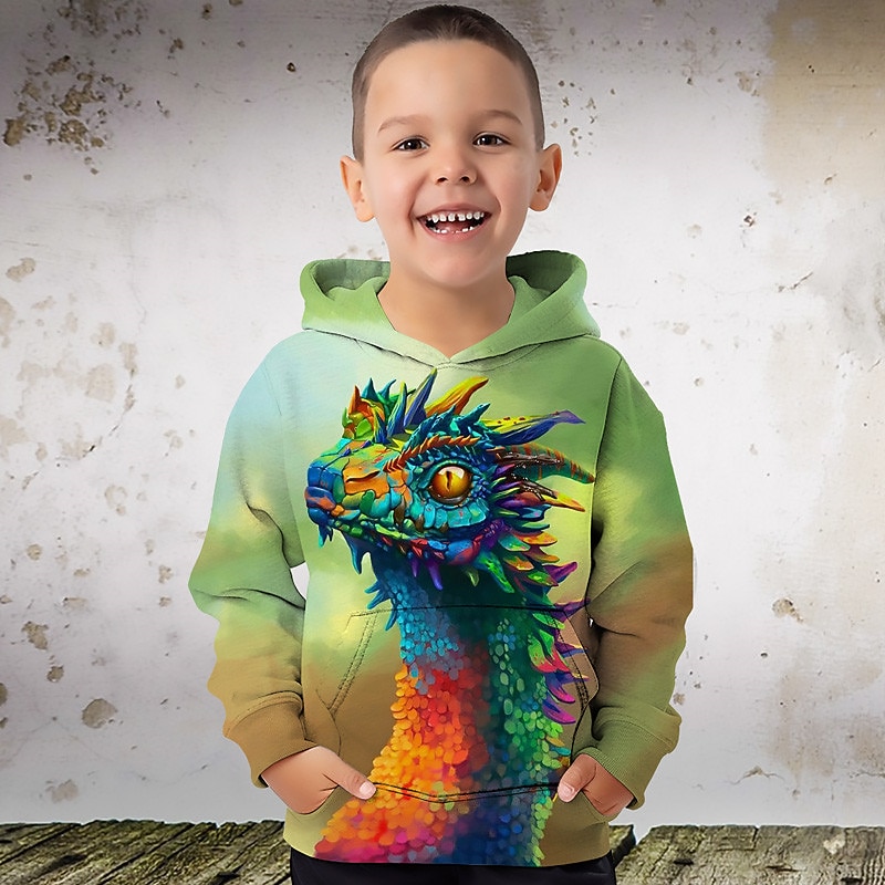 Boys 3D Graphic Animal Dinosaur Hoodie Long Sleeve 3D Print Summer Spring Fall Fashion Streetwear Cool Polyester Kids 3-12 Years Outdoor Casual Daily Regular Fit4