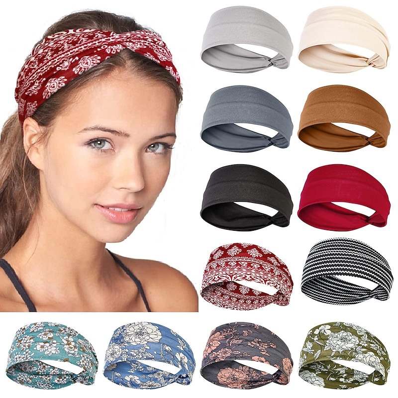 Boho Headbands fo Women Turban Head Bands for Women's Hair Elastic Hair Bands for Short Hair Workout Yoga Twist Head Wrap for Girls Cute Fashion Summer Hair Accessories