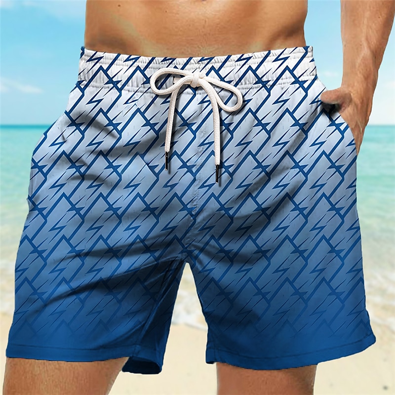 Men's Gradient Graphic Prints Geometry Swim Trunks Swim Shorts Board Shorts Mid Waist Hawaiian Boho Casual Daily Holiday Drawstring with Mesh lining Elastic Waist Designer Clothing Apparel