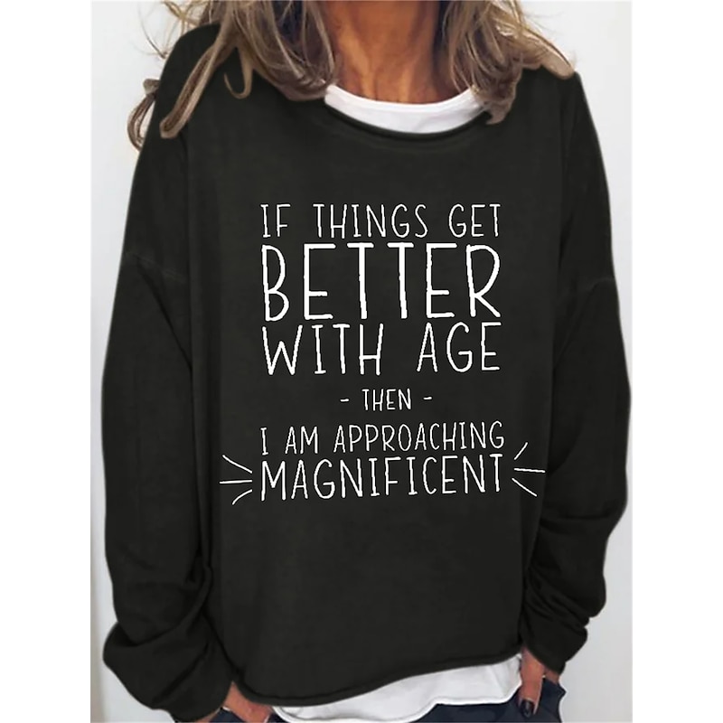 Women's Oversized Sweatshirt Pullover Cotton Blend Letter Street Casual Sports Basic Round Neck Long Sleeve Top Micro-elastic Fall & Winter Comfrt Breathable Soft Fabric4