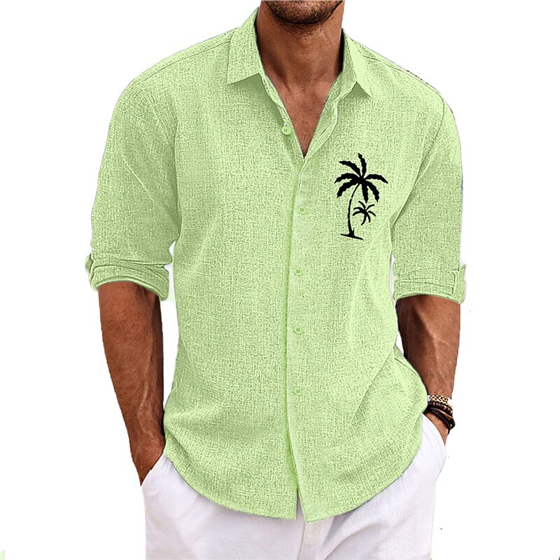 Men's Coconut Tree Tropical Plants Shirt Summer Hawaiian Shirt Aloha Shirt Long Sleeve Shirt Turndown Fashion Streetwear Designer Outdoor Street Casual Black White Pink S M L4