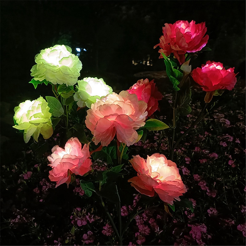 3 Heads Solar Peony Outdoor Simulation Flower Lamp LED Artificial Flower Ground Lamp  Garden and Courtyard Decorative Lights Holiday Party Decorative Lights2