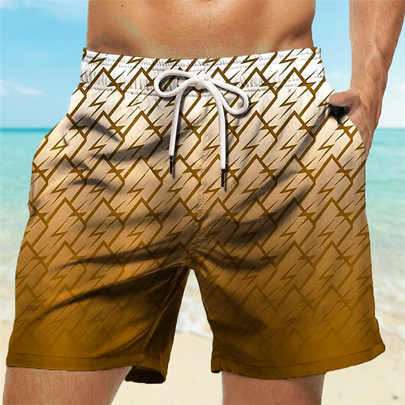 Men's Gradient Graphic Prints Geometry Swim Trunks Swim Shorts Board Shorts Mid Waist Hawaiian Boho Casual Daily Holiday Drawstring with Mesh lining Elastic Waist Designer Clothing Apparel3