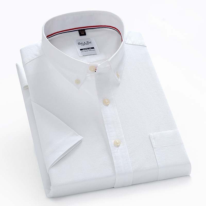 Men's Dress Shirt Button Down Shirt Oxford Shirt Plaid / Striped / Chevron / Round Wedding Office & Career White Navy Blue Blue Sky Blue Short Sleeve Shirt Collar All Seasons Clothing Apparel2