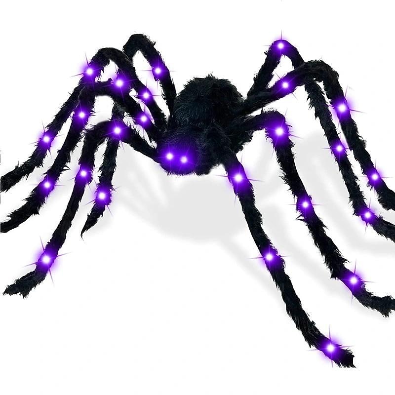 Large Halloween Spider Decoration Light Up Spider Web for Spooky Indoor & Outdoor Parties Halloween Luminous Spider Web Triangular Web Fan-Shaped Web Luminous Spider Electric Plush Big Spider2