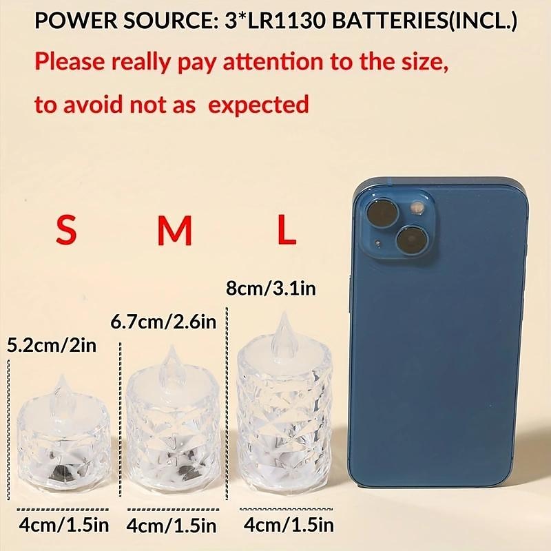 3PCS Crystal Flameless Candle Light LED Electronic Candle Lights Battery Powered Ambient Lights for Halloween Wedding Party Dating Festival Christmas Room Home Decor3