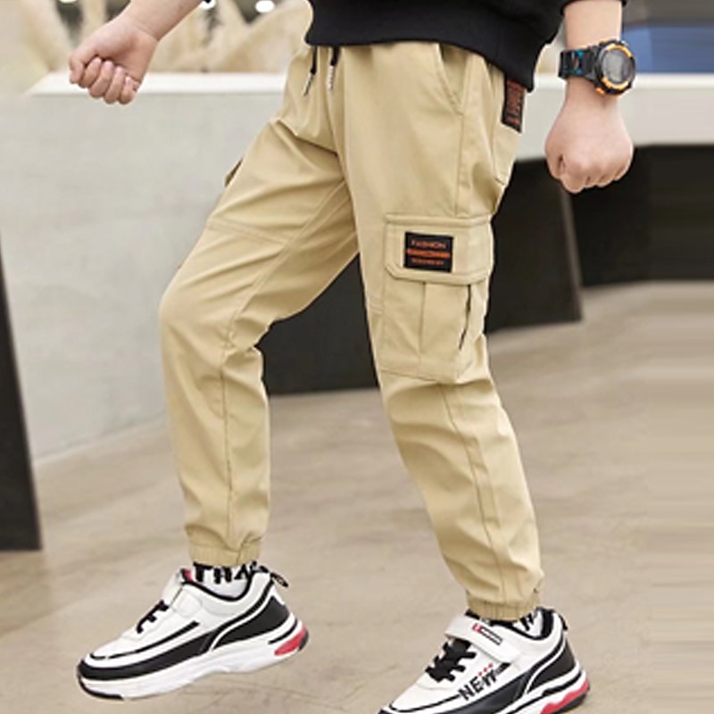 Kids Boys Pants Cargo Pants Trousers Pocket Solid Color Breathable Comfort Pants Outdoor Fashion Cool Daily Black khaki High Waist4