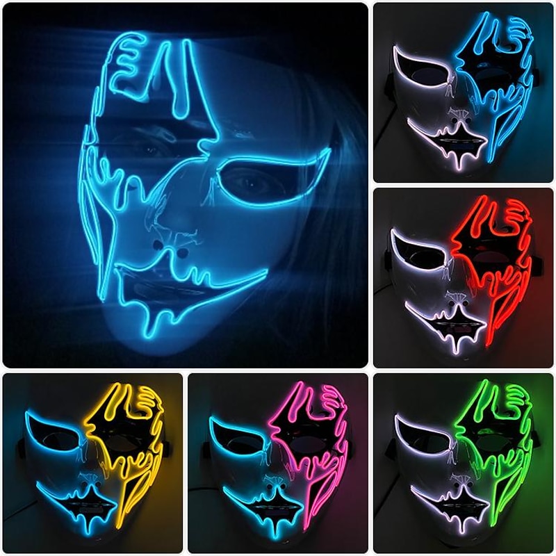 Neon Light LED Mask LED Halloween Scary Mask Cosplay Party Masque Masquerade Masks Halloween Costume Carnival Glow Party Props