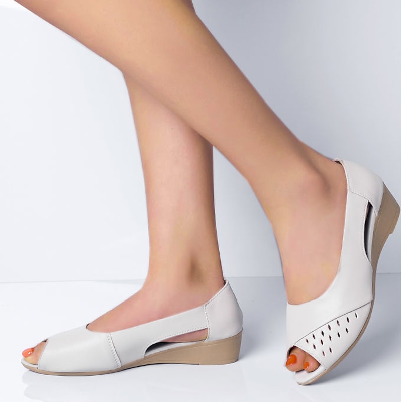 Women's White Peep-Toe Wedge Sandals with Cut-Out Design – Comfortable and Stylish Shoes for Casual Wear, Office, and Summer Outings4