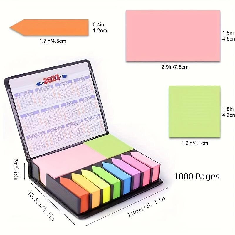 2000 Pages Multicolor Sticky Note Set, Color Memo Pads With Leather Packing Box, Colored Divider Self-Stick Notes Pads Bundle With Calendar 2023 For Office School Home, Back to School Gift4