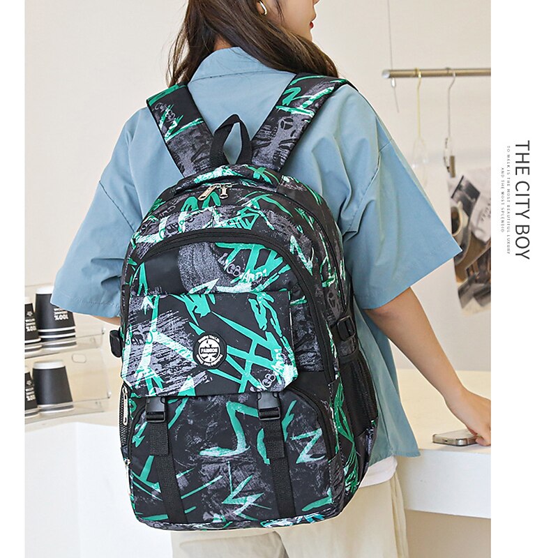 Men's Women's Backpack School Bag Bookbag Commuter Backpack School Outdoor Color Block Geometric Pattern Polyester Large Capacity Waterproof Lightweight Zipper Black Red Blue3