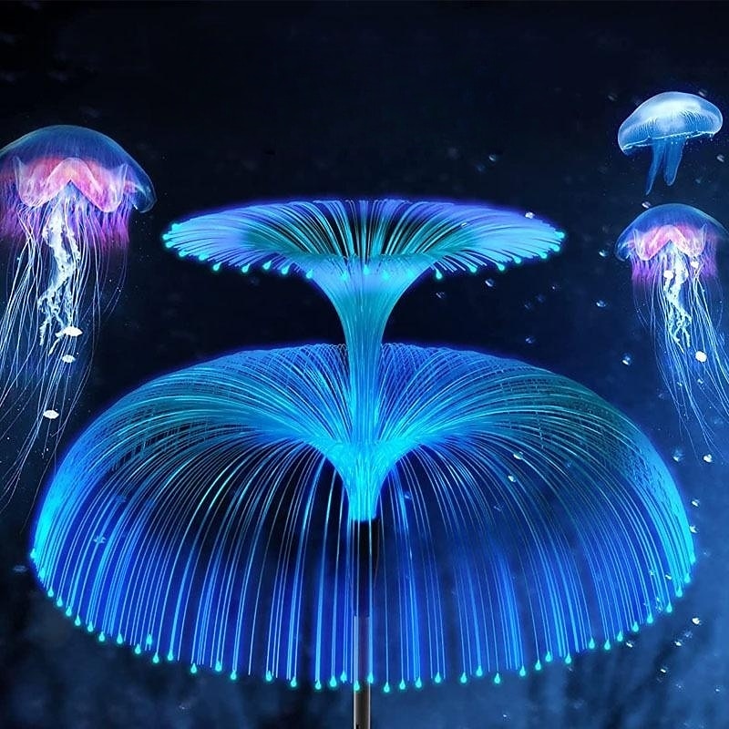 Solar Fiber Double-layer Jellyfish Lamp Outdoor Ground Plug Induction Lawn Garden Decorative Landscape Lamp