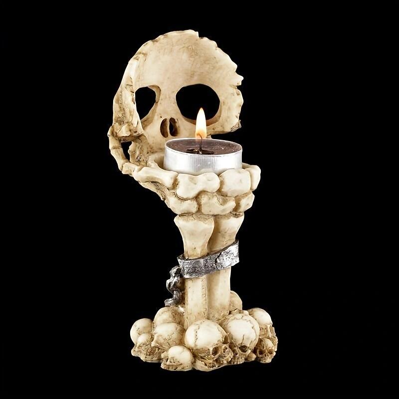 Halloween Skull Candelabra Creative Ghost Head Skull Hand Scented Candle Holder Personality Atmosphere Ornaments, Table Decoration Home Ornaments,goth,Gnome Statue Zombie Gnome Statue ,Fantastic Ornaments Skull ,Skull Head Creative Trick2