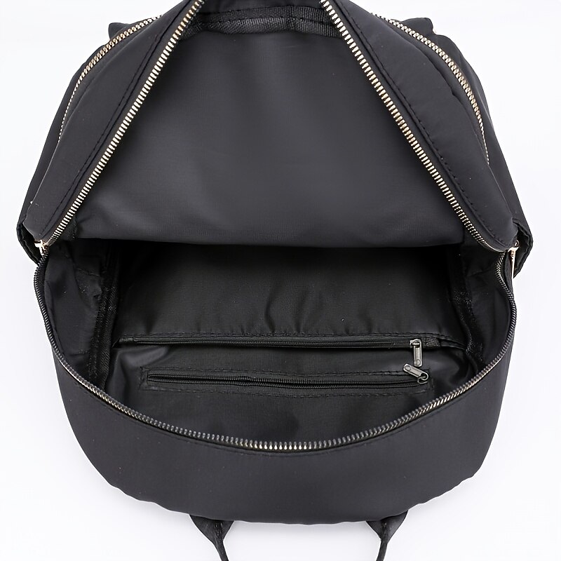 Women's Black Quilted Nylon Backpack with Gold Zippers and Studded Front Pocket – Stylish Lightweight Bag for School, Work, or Daily Use3