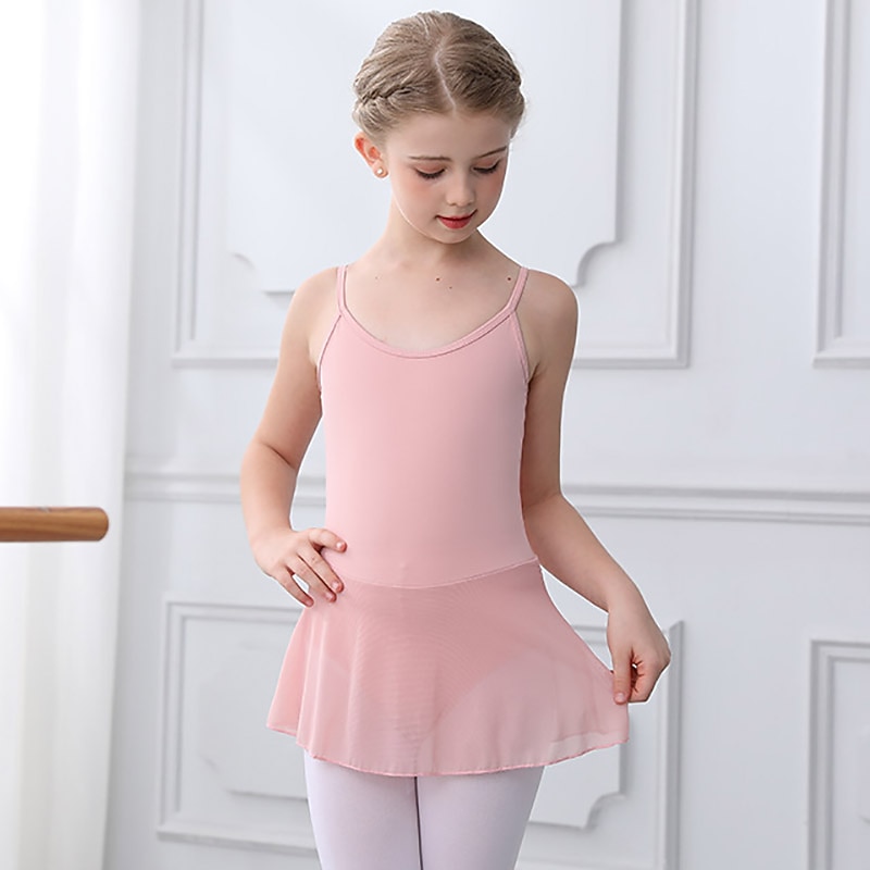 Kids' Dancewear Ballet Dress Pure Color Splicing Tulle Girls' Performance Training Sleeveless High Polyester