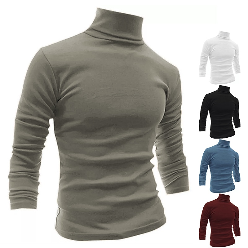 Men's Long Sleeve Shirt Long Sleeve Turtleneck Spring &  Fall Vacation Weekend Wine Dark Gray Black Top Tee for Men