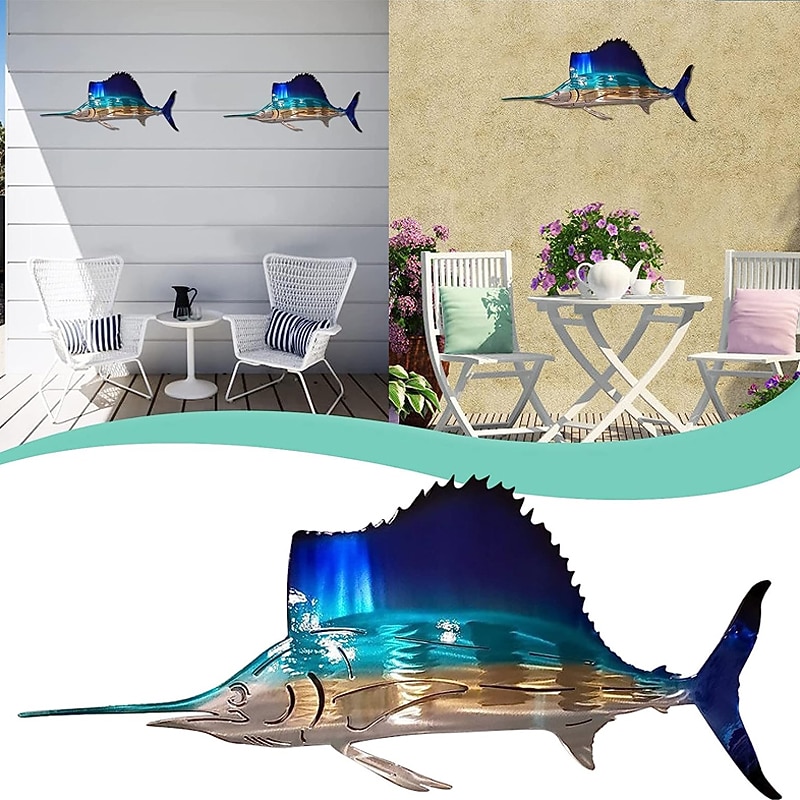 1pc Metal Fish Wall Decorative, Wall Art Tropical Fish Sculpture,Sailfish Metal Wrought Iron Silhouette Crafts Interior Wall Home Decor4
