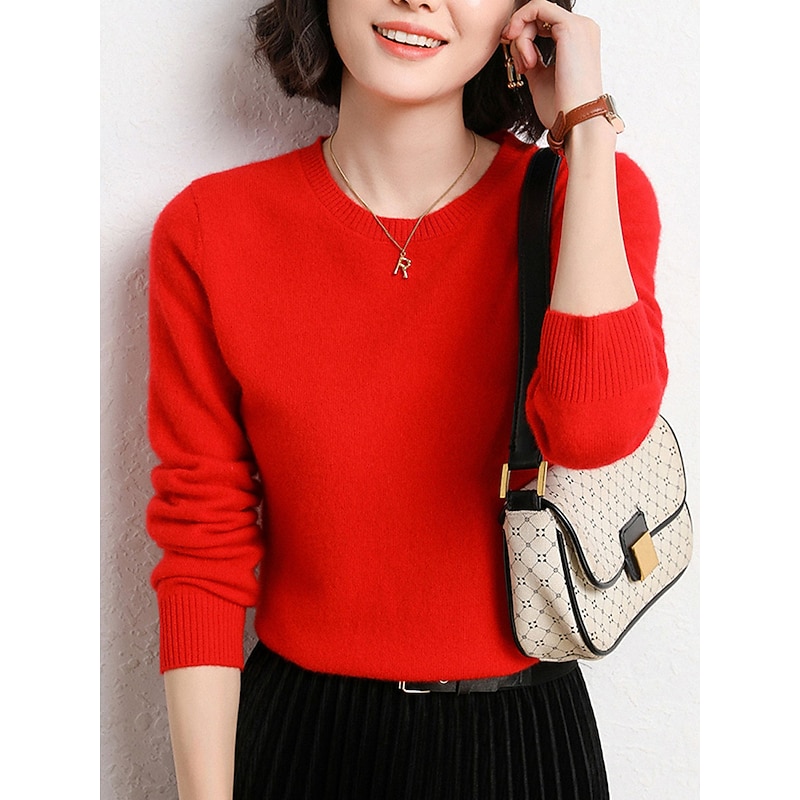 Women's Pullover Sweater Jumper Stylish Casual Soft Solid Color Ribbed Crew Neck Oversized Long Sleeve Knit Outdoor Daily Going out Black White Fall Winter3