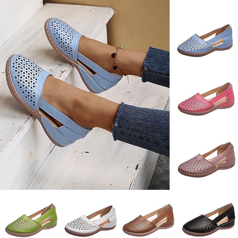 Women's White Cut-Out Slip-On Flats - Comfortable Casual Shoes for Daily Wear - Main Image