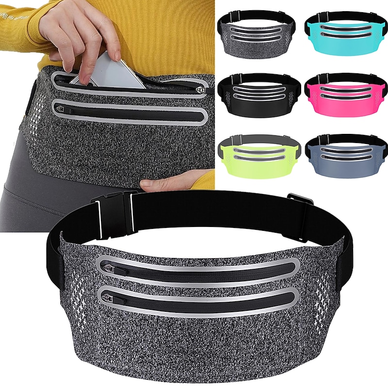 Ultra-thin Waist Pouch Running Sport Bum Bag Pack Travel Belly Waist Belt Outdoor Double Zipper Hiking Pouch Wallet Belt Bags