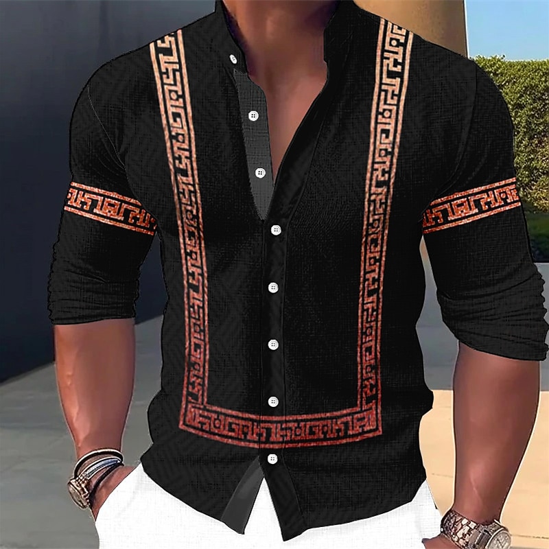 Men's Geometry Ethnic Shirt Button Up Shirt Long Sleeve Fashion Streetwear Designer Outdoor Casual Daily Summer Spring Fall Stand Collar Print Yellow Red Blue Green Gray2