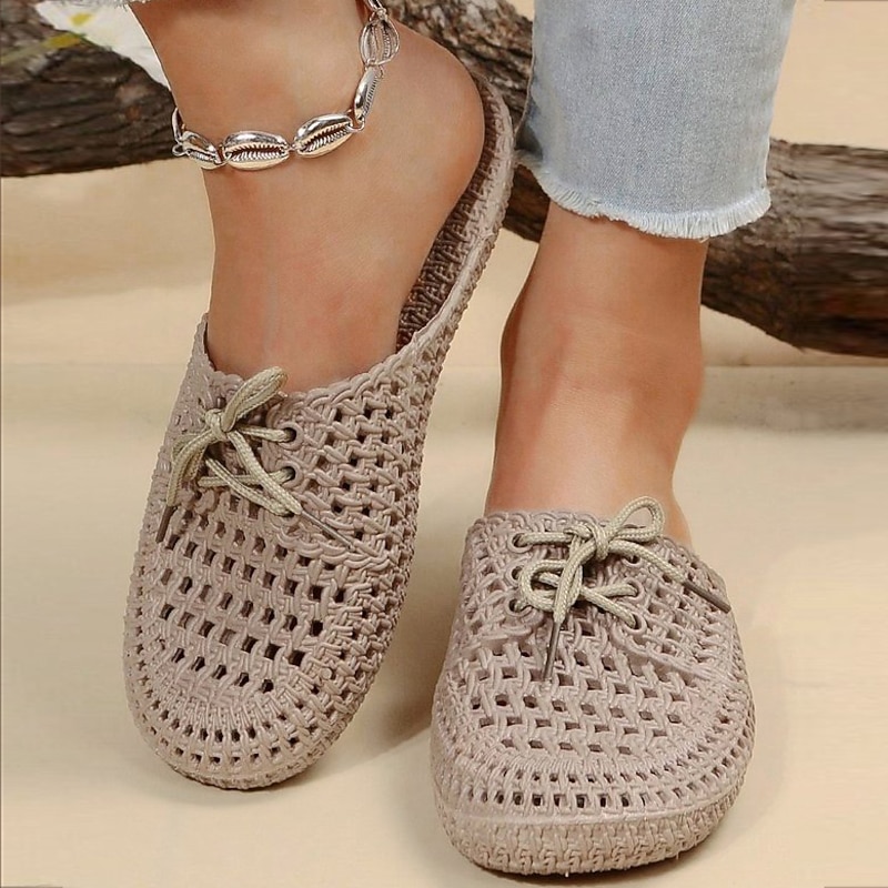 Women's Woven Slip-On Moccasin Shoes – Breathable Lace-Up Flats for Beach Walks, Garden Chores, and Casual Summer Outfits