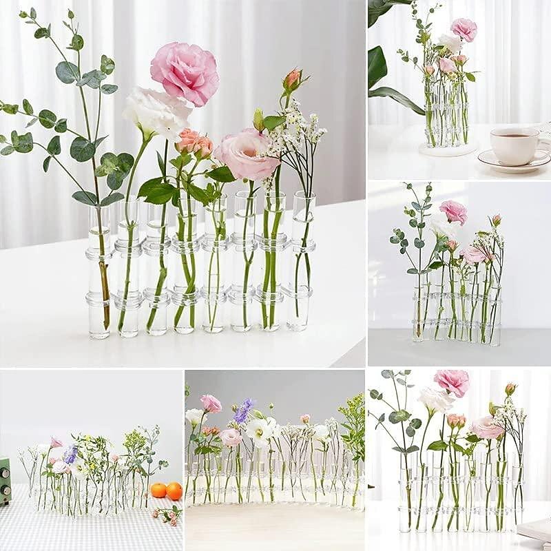 Hinged Flower Vase,Foldable Flower Vase Set, Foldable Flower Vase with Hinged Design, Shape Changeable DIY Crystal Glass Test Tube with 6/8 Test Tubes and S-Shaped Hooks3