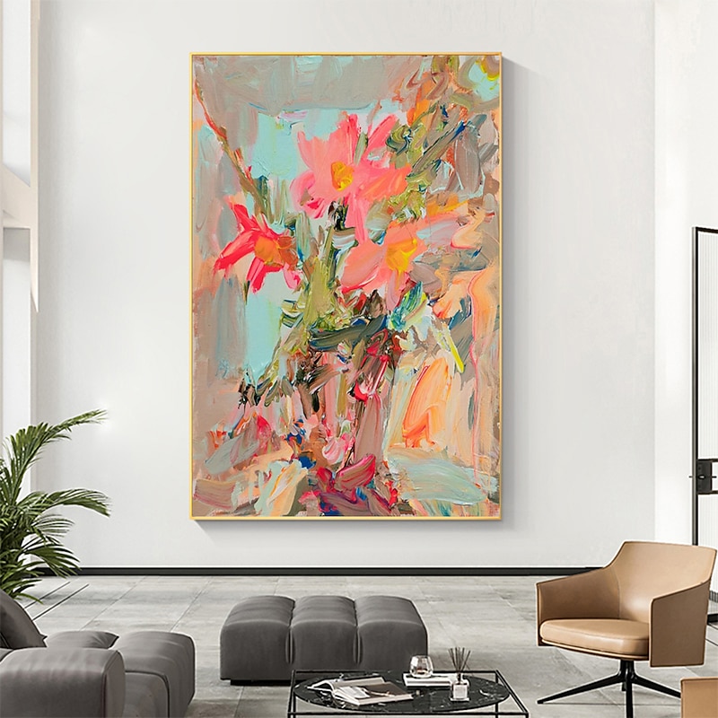 Handmade Oil Painting Canvas Wall Art Decor Original Textured Floral Painting for Home Decor With Stretched Frame/Without Inner Frame Painting2